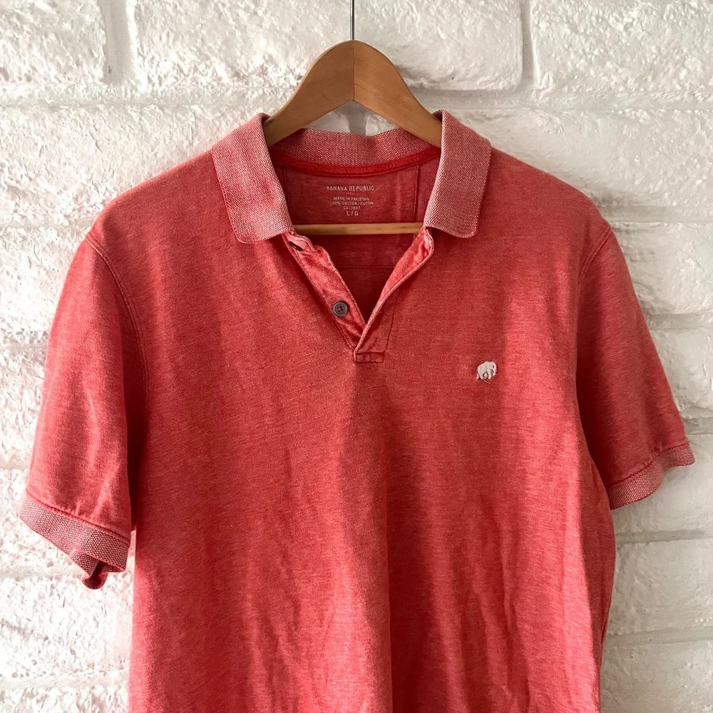 Banana Republic Men Polo Large Pink Cotton T-56